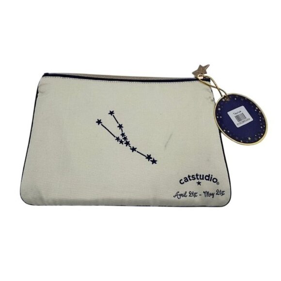 Taurus Zodiac Embroidered Canvas Pouch by Catstudio 8"Wx5.5"H - Picture 3 of 5